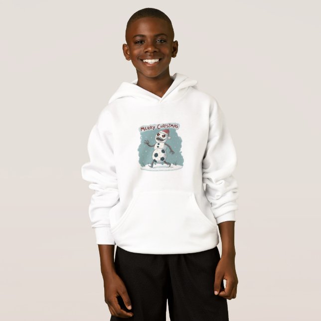 Snowman Creepy Footballer: Merry Dark Christmas Hoodie (Front Full)