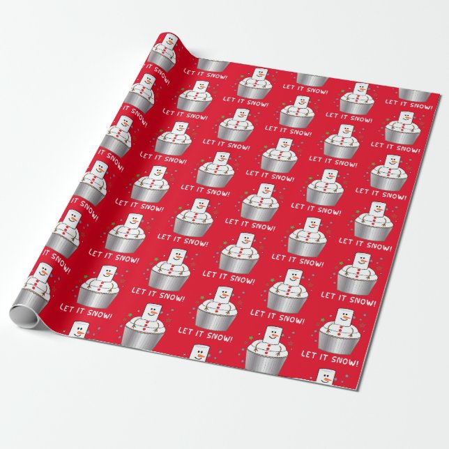 Snowman Cupcake at the Holidays Wrapping Paper (Unrolled)