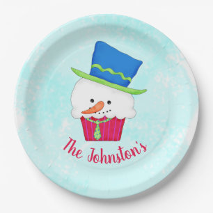 Snowman Cupcake Name Personalized Dessert Party Paper Plates