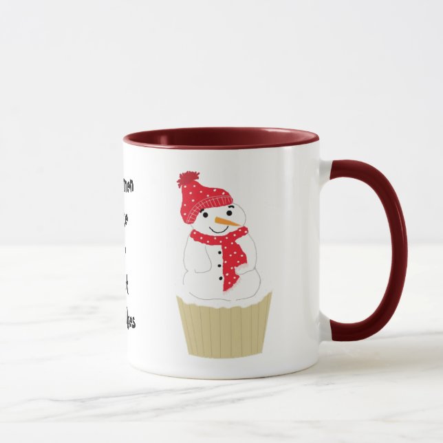 Snowman Cupcake With Saying Mug (Right)