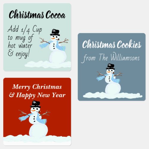 Snowman Custom Holiday Food Gift Labels