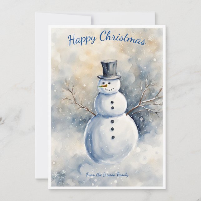 Snowman: Customizable Minimalist Winter Wonderland Holiday Card (Front)
