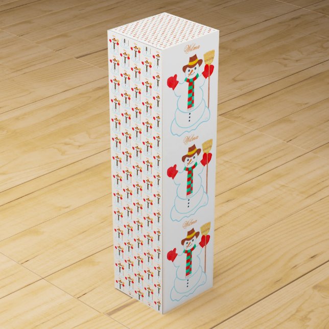 Snowman Customizable White Wine Box (Back)