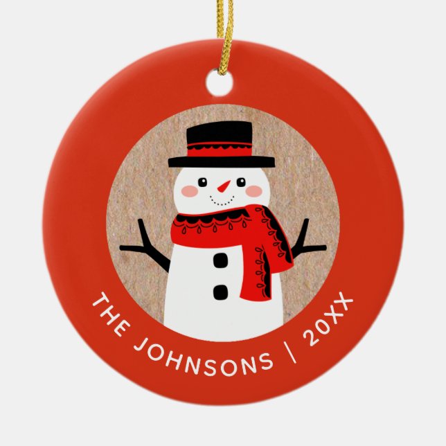 Snowman Cute Christmas Holiday Personalized Ceramic Ornament (Front)