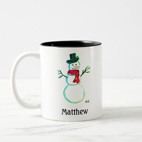 Snowman Cute Face Kids Children Winter Snowmen Two_Tone Coffee Mug