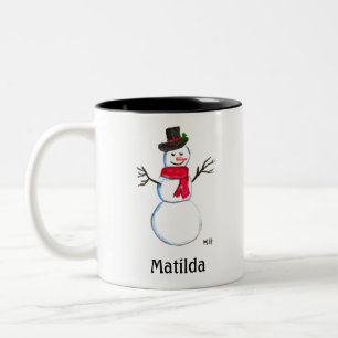 Snowman Cute Face Kids Children Winter Snowmen Two Two-Tone Coffee Mug