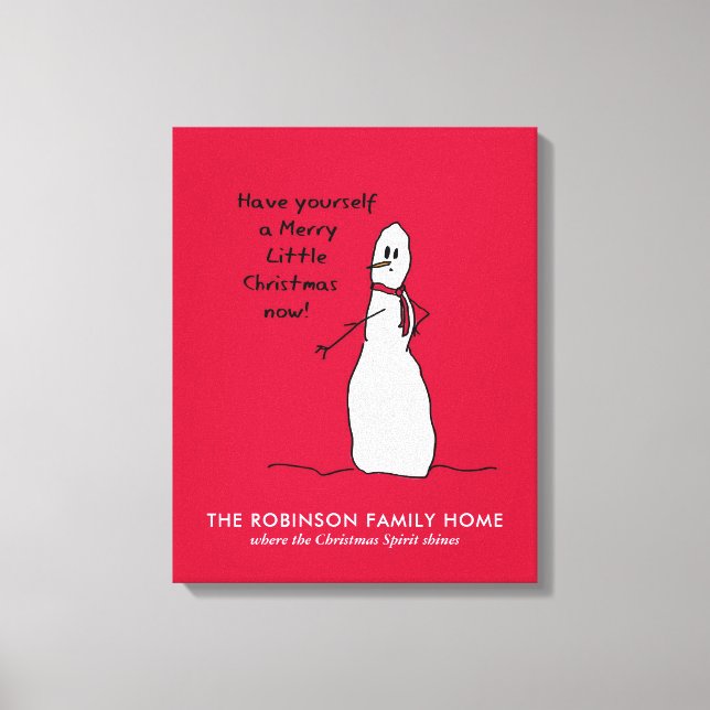 Snowman Cute Merry Christmas Personalized Canvas Print (Front)