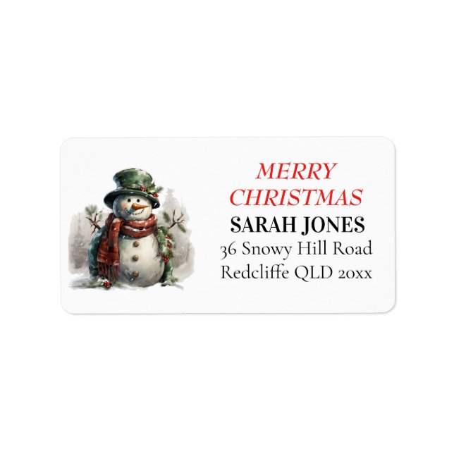 Snowman Cute Merry Christmas Wishes  Label (Front)
