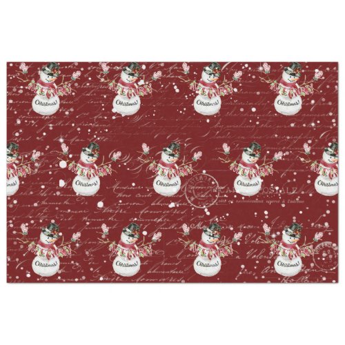 Snowman Cute Watercolor Merry Christmas Typography Tissue Paper