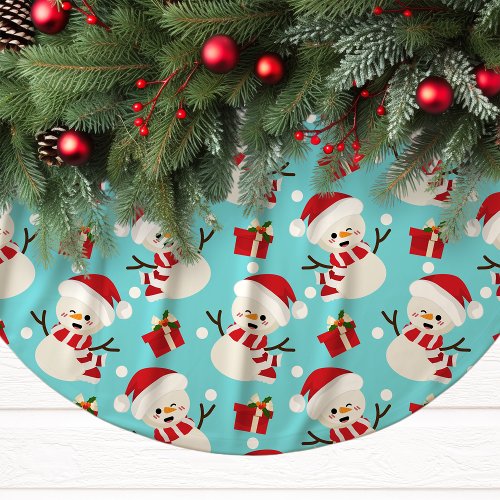 Snowman Cute Winter Holiday Christmas Pattern Brushed Polyester Tree Skirt