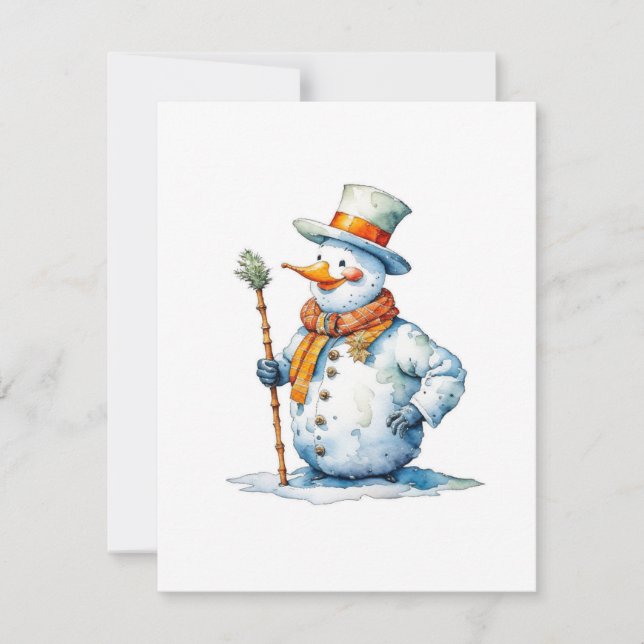 Snowman D - Watercolors Holiday Card (Front)