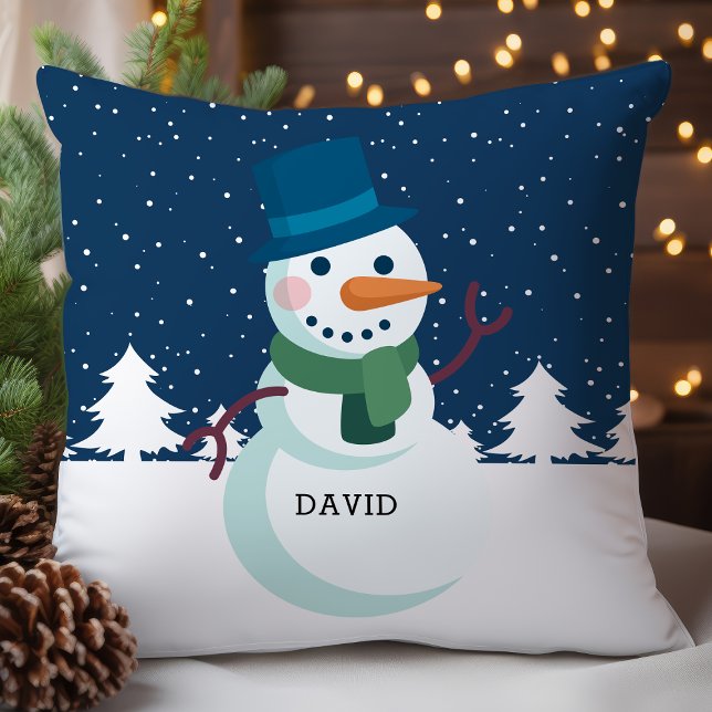 Snowman Dad Personalized Name Christmas Holiday Throw Pillow (Creator Uploaded)