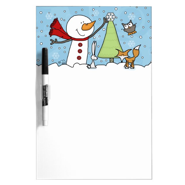 Snowman Decorates Tree with Woodland Creatures Dry Erase Board (Front)