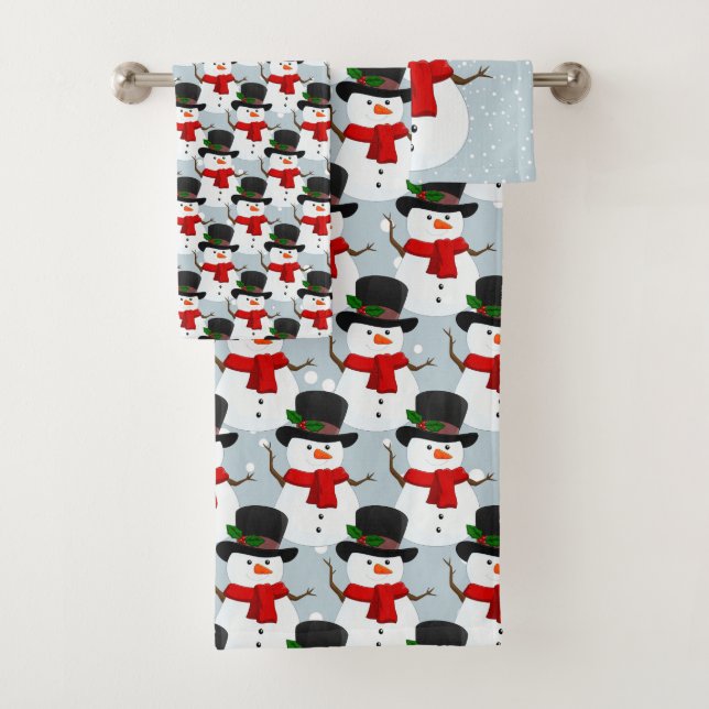 Snowman Design Bath Towel Set (Insitu)