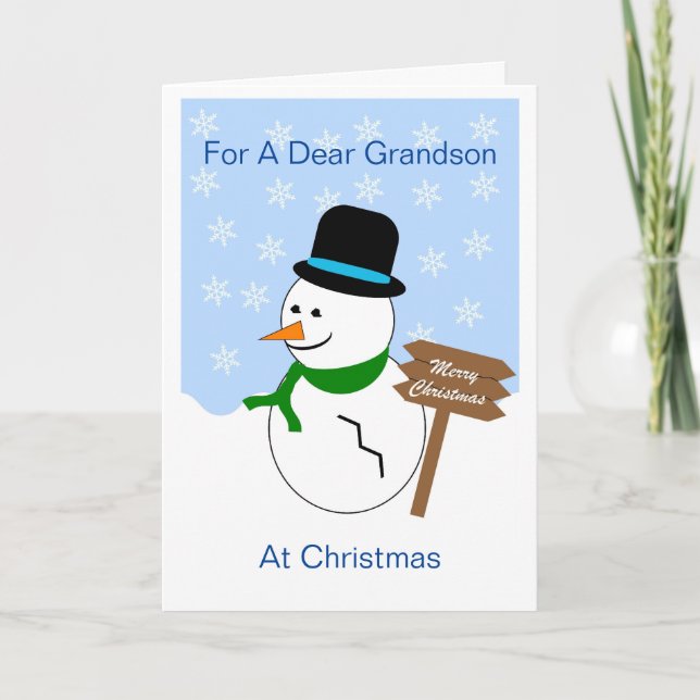 Snowman Design Grandson Christmas Card (Front)