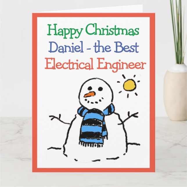 Snowman Design Happy Christmas Electrical Engineer Card (Front)