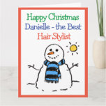 Snowman Design Happy Christmas to a Hair Stylist Card