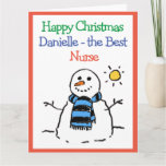 Snowman Design Happy Christmas to a Nurse Card