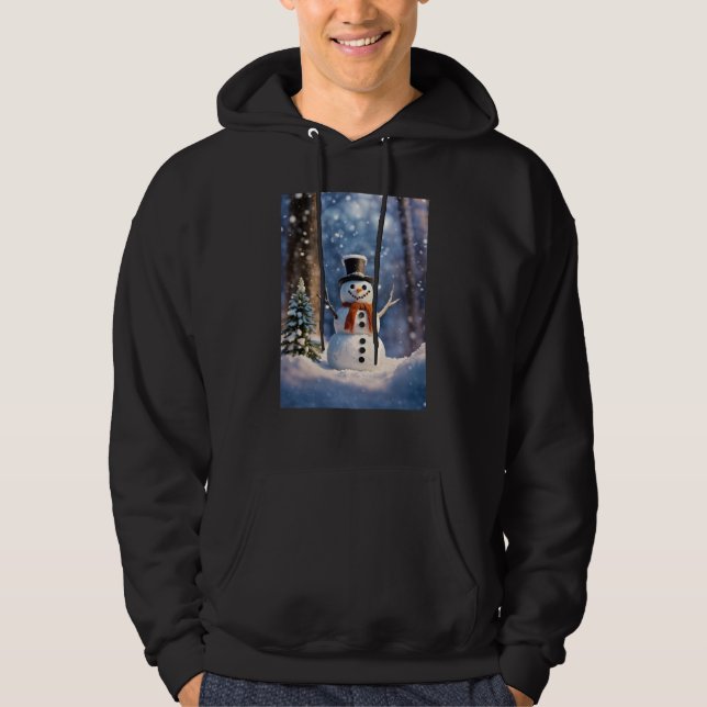Snowman Design Man,s Basic Hooded Sweatshirt (Front)