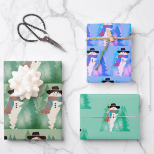 Snowman Designed Patterned Wrapping Paper Sheets