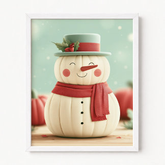 Snowman Disguised as Snowman Red Teal Hat Poster