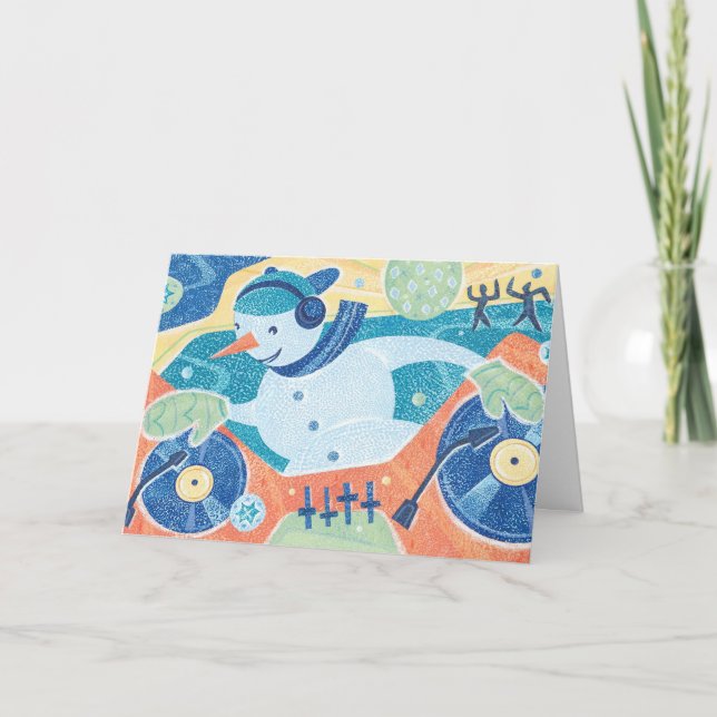 Snowman DJ Christmas Dance Party Holiday Card (Front)