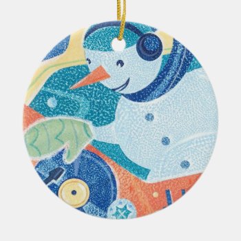Snowman Dj Holiday Dance Party Ceramic Ornament by WhimsyWiggle at Zazzle