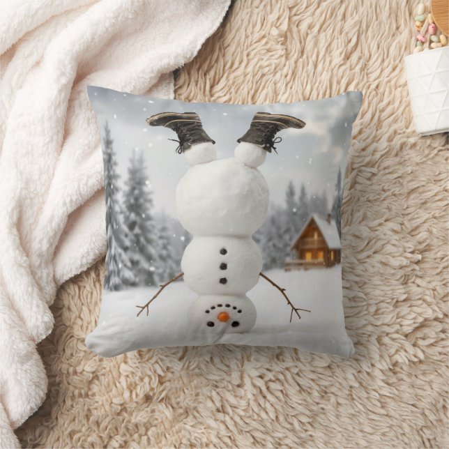 Snowman Doing a Headstand  Throw Pillow (Blanket)