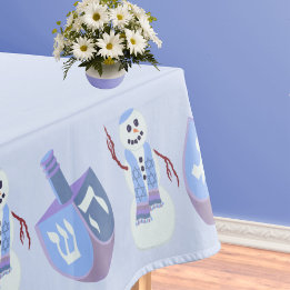 Snowman Dreidels Blue Jewish Holiday Hanukkah Tablecloth