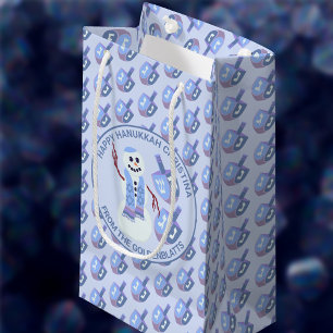 Snowman Dreidels Fun Blue Pattern Cute Hanukkah Small Gift Bag