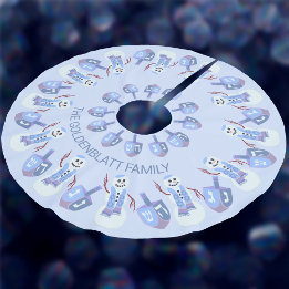 Snowman Dreidels Hanukkah Pattern Chrismukkah Brushed Polyester Tree Skirt