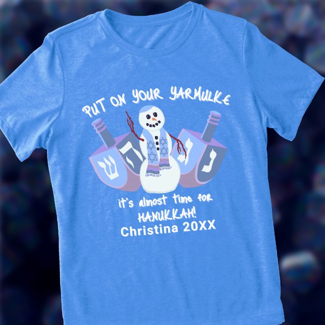 Snowman Dreidels Jewish Holiday Hanukkah Funny Tri-Blend Shirt (Put on your Yarmulke it's almost time for Hanukkah! Funny Chanukah shirts for you and as gifts)