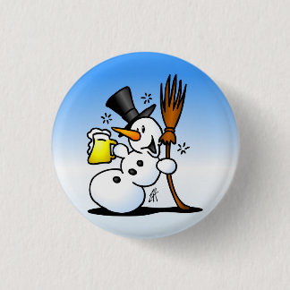 Snowman drinking a beer pinback button
