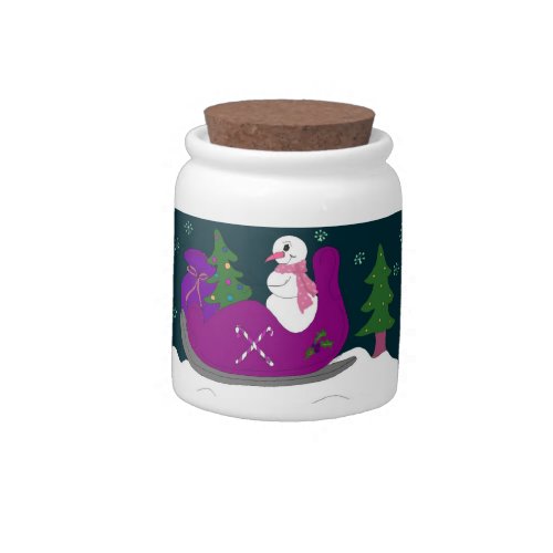 Snowman Driving a Sleigh Candy Jar