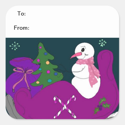 Snowman Driving a Sleigh Square Sticker