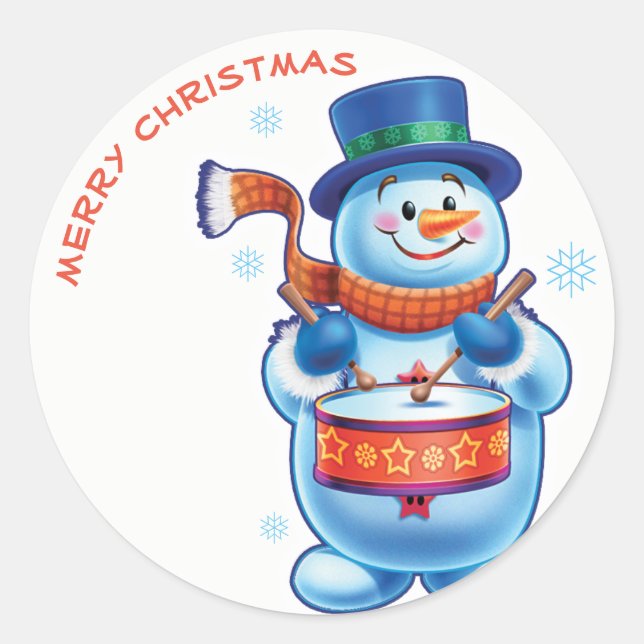 Snowman drummer Christmas label sticker (Front)
