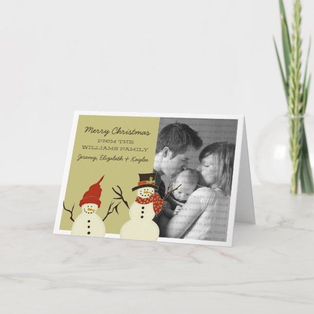 Snowman Duo Holiday Card, Sage Card (Front)