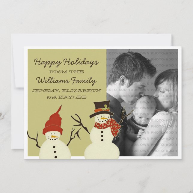 Snowman Duo Holiday Flat Card, Sage Card (Front)