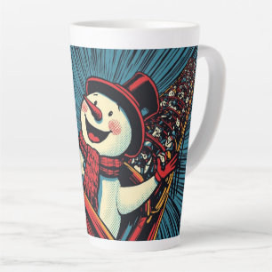 snowman enjoying a roller coaster ride. latte mug