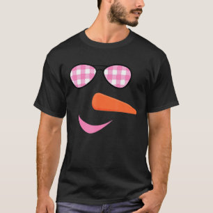 Snowman Face Carrot Nose Eyelashes Leopard Glasses T-Shirt