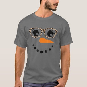 Snowman Face Carrot Nose Eyelashes Leopard Glasses T-Shirt
