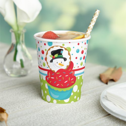 Snowman face gingerbread cookie hot cocoa holiday paper cups