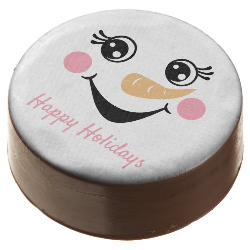 Snowman Face Girl Happy Holidays Chocolate Covered Oreo