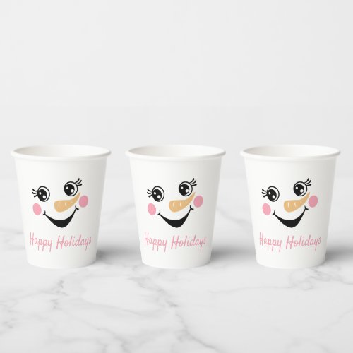 Snowman Face Happy Holidays Paper Cups