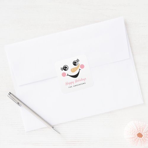 Snowman Face Happy Holidays  Square Sticker