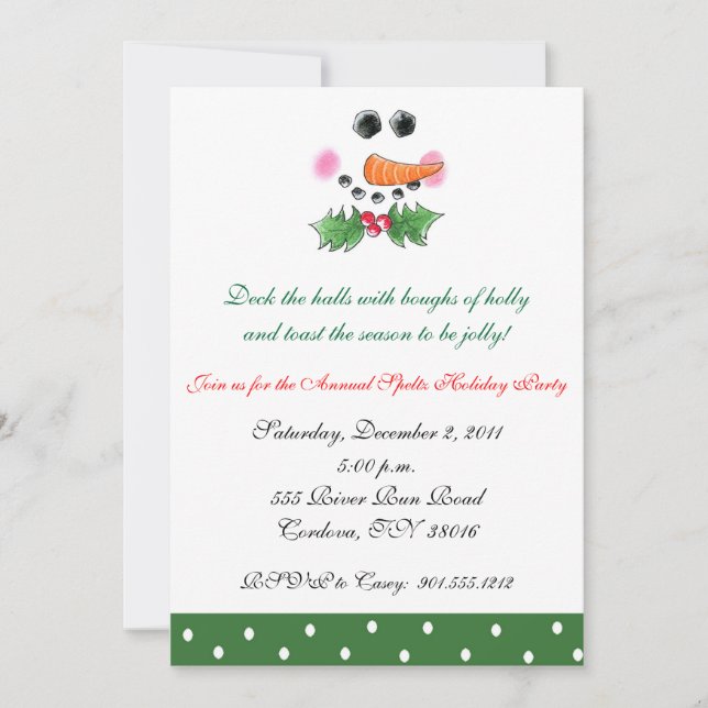 Snowman Face Holiday Invitation (Front)