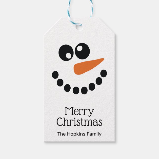 Snowman Face Personalized Gift Tags (Front)