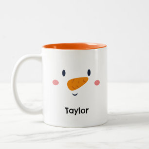 Snowman Face Personalized Name Holiday Two-Tone Coffee Mug