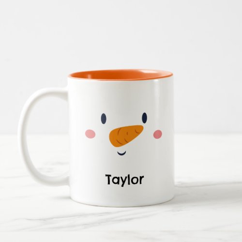 Snowman Face Personalized Name Holiday Two_Tone Coffee Mug
