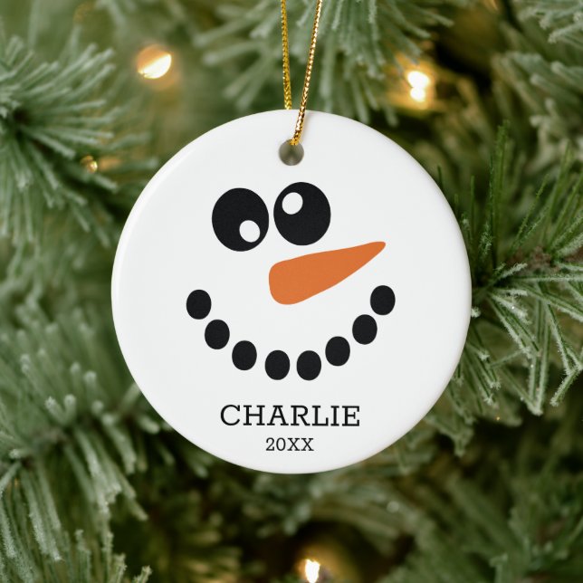 Snowman Face Photo Ceramic Ornament (Tree)
